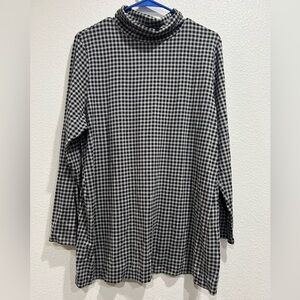 J Jill Luxe Supima Turtleneck Tunic Size Petite PL Gray Black Plaid Long Sleeve